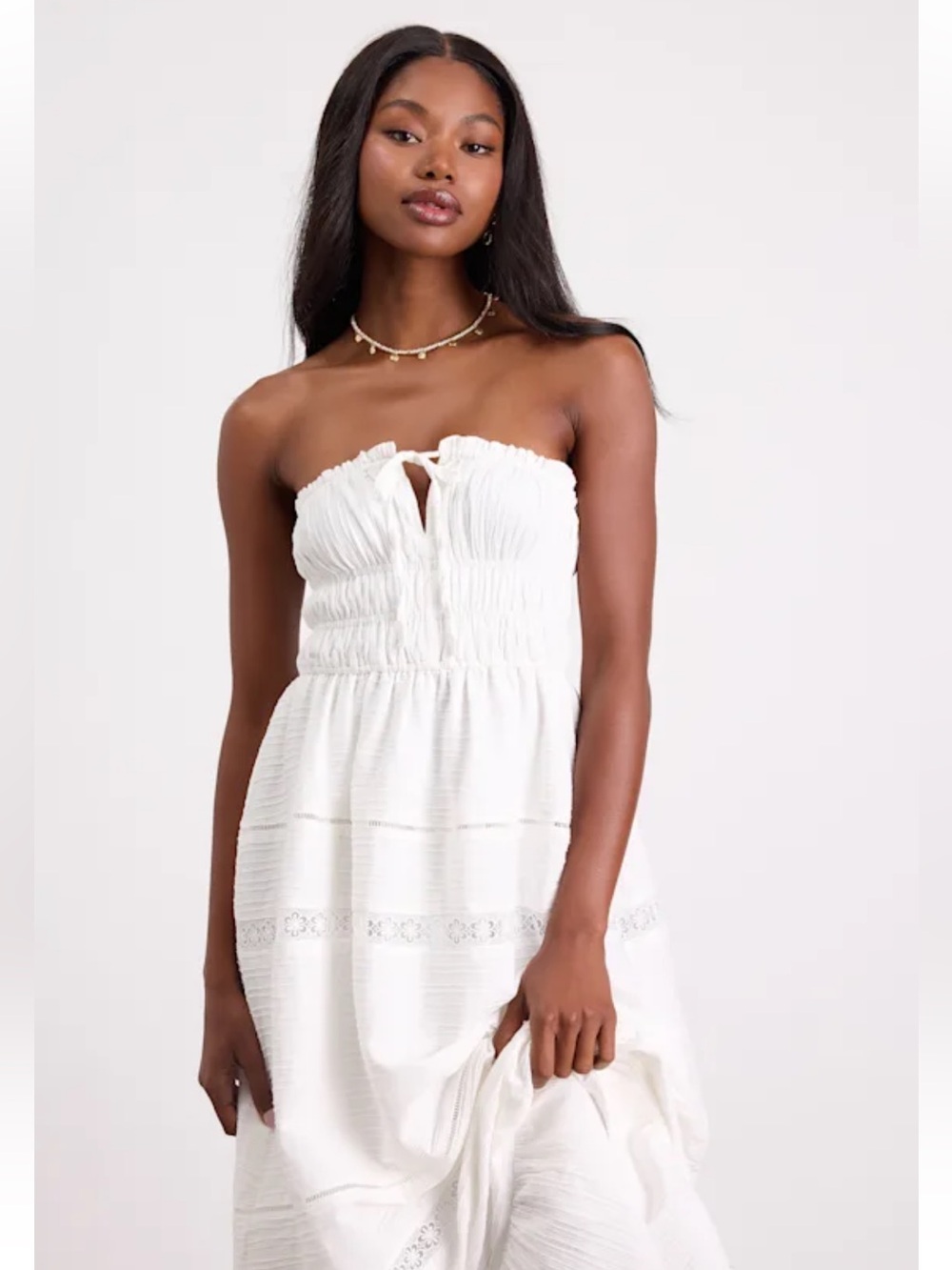Lulu's White Strapless Smocked Midi Dress - Picture 2 of 2